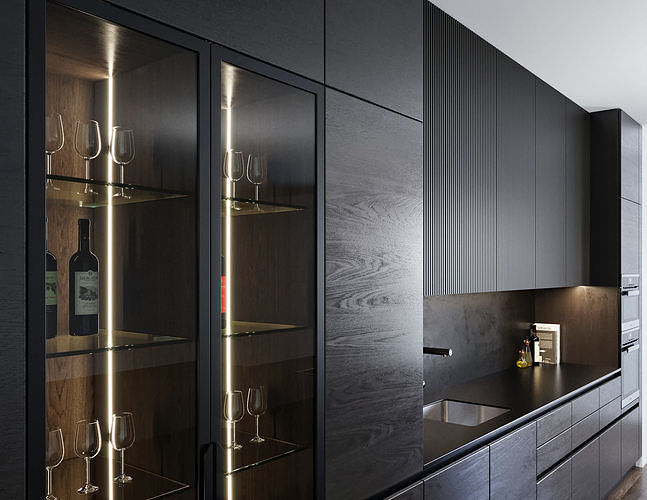 Black modern kitchen  3D model 7