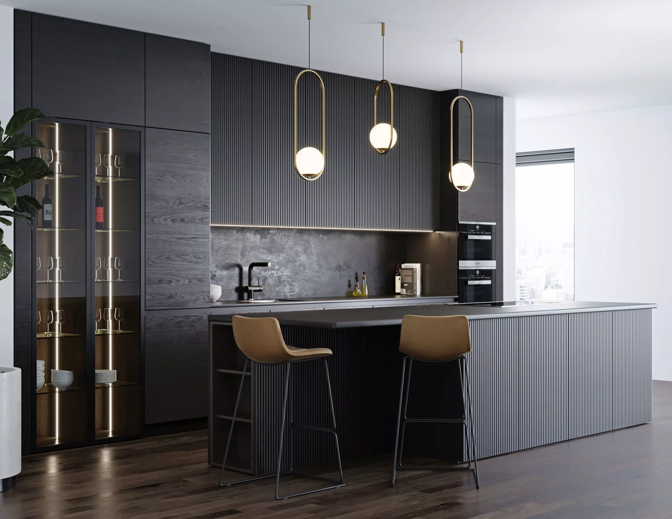 Black modern kitchen  3D model_0