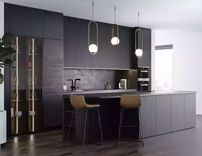 Black modern kitchen  3D model