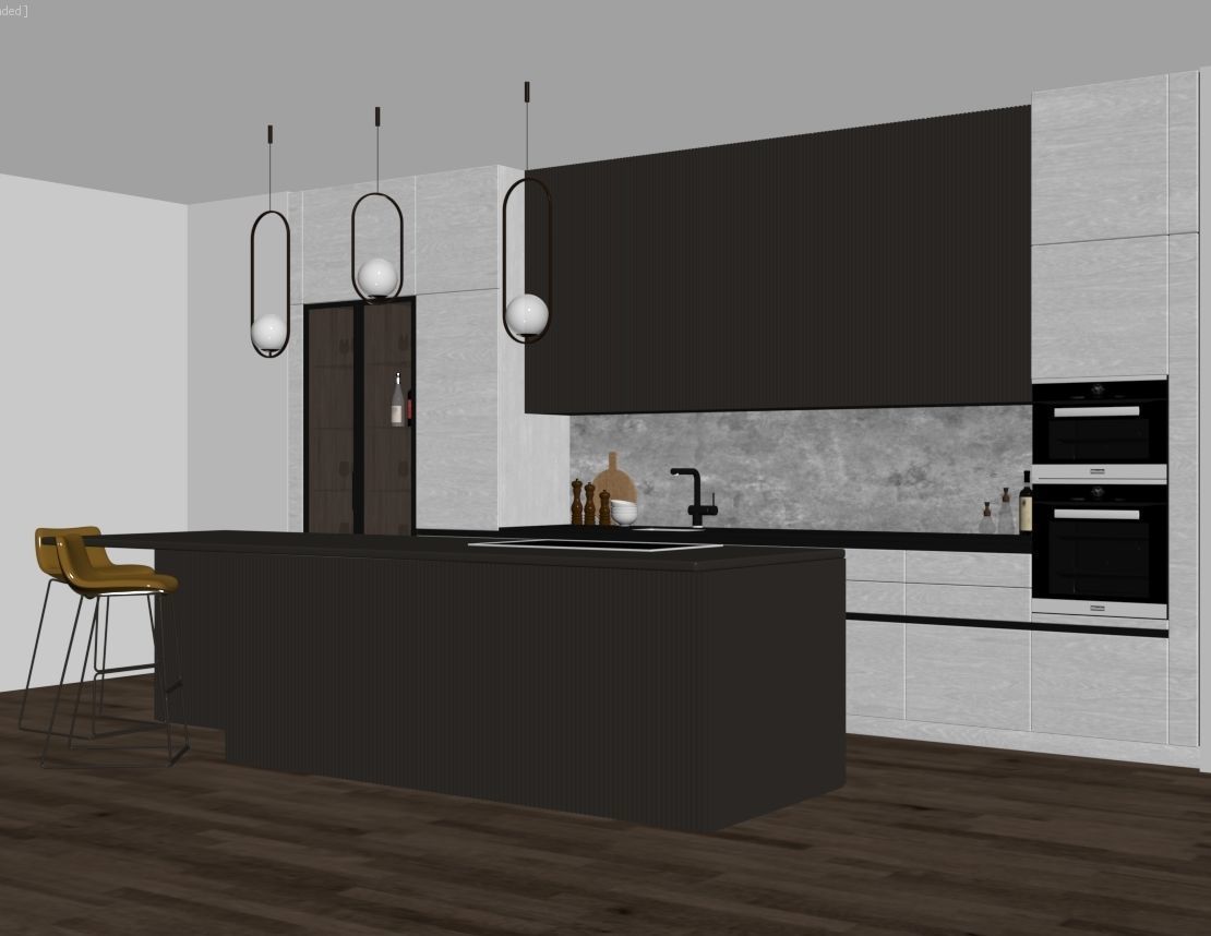 Black modern kitchen  3D model_13