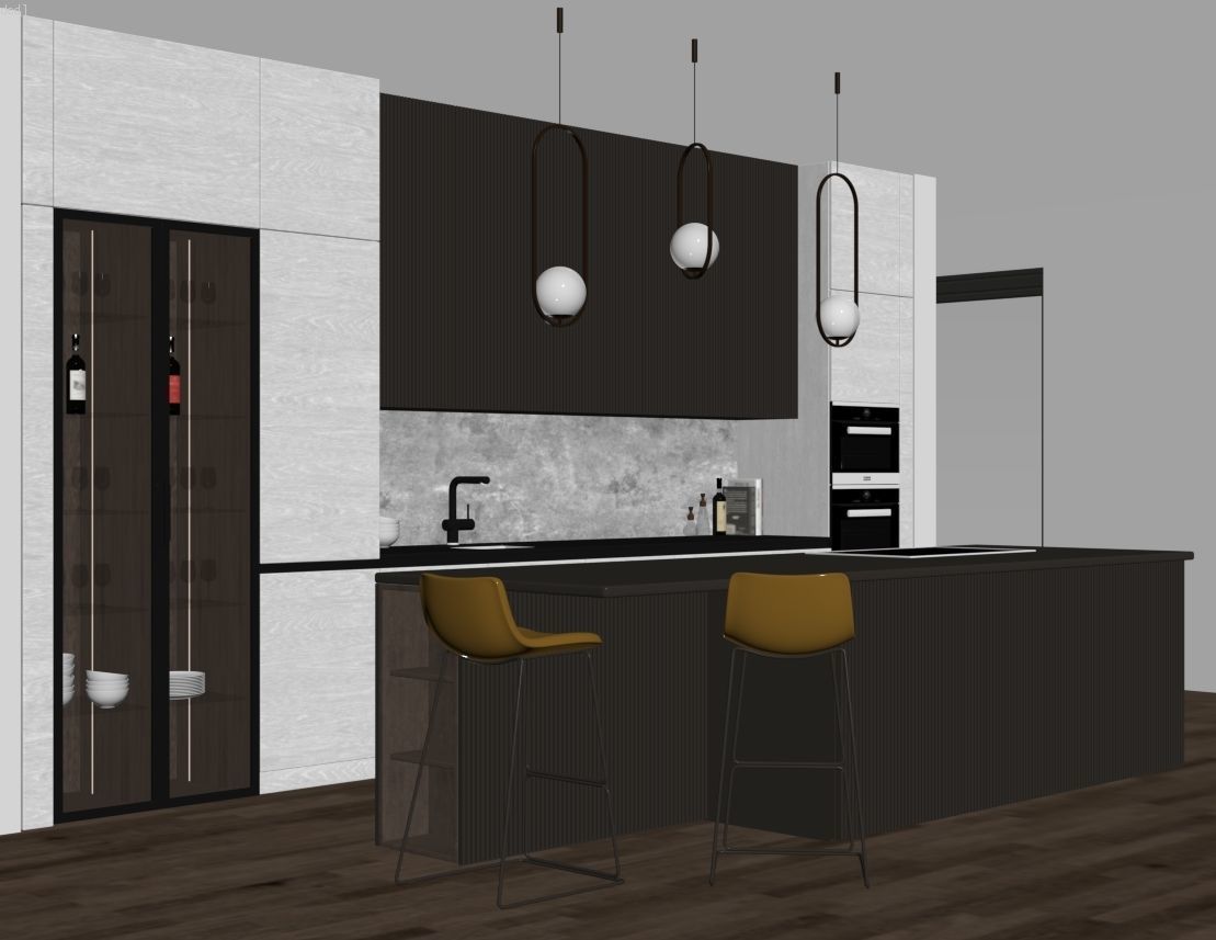Black modern kitchen  3D model_17
