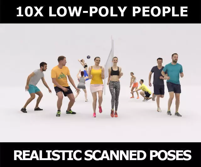 10x LOW POLY SPORT SPORTS PEOPLE VOL01 CROWD Low-poly 3D model