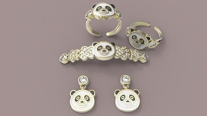 Junior jewelry Panda Gold Silver Set 3d Model  3D print model
