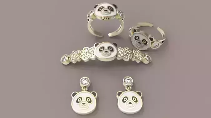 Junior jewelry Panda Gold Silver Set 3d Model 
