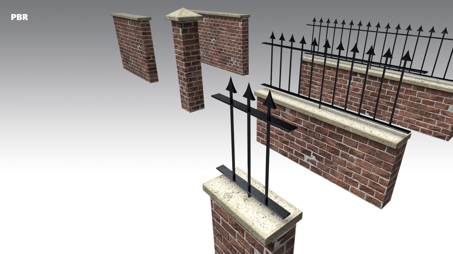 Brick Wall Pack PBR - Modular - Version 3 - Low-poly 3D model_9
