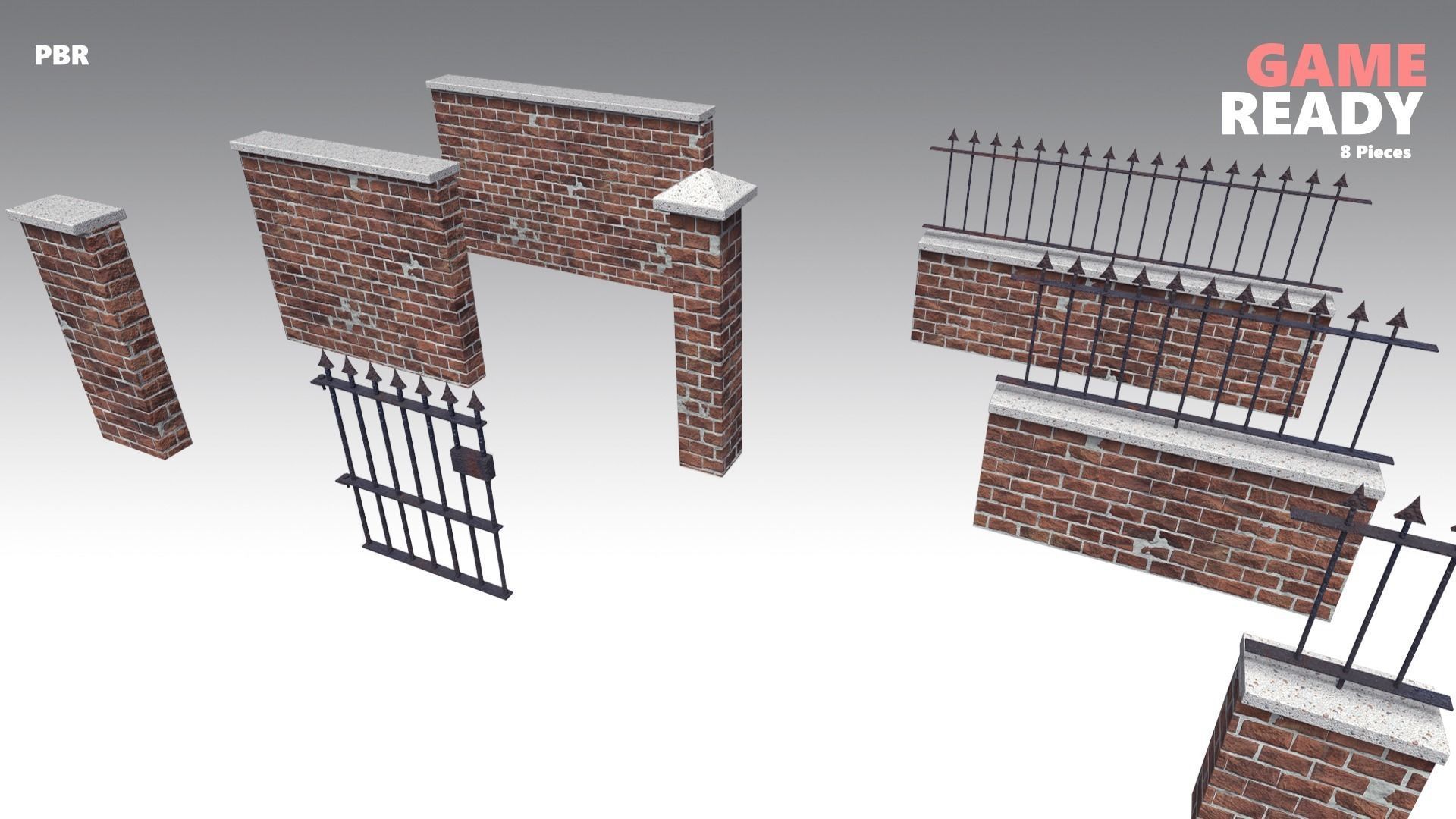 Brick Wall Pack PBR - Modular - Version 3 - Low-poly 3D model_4