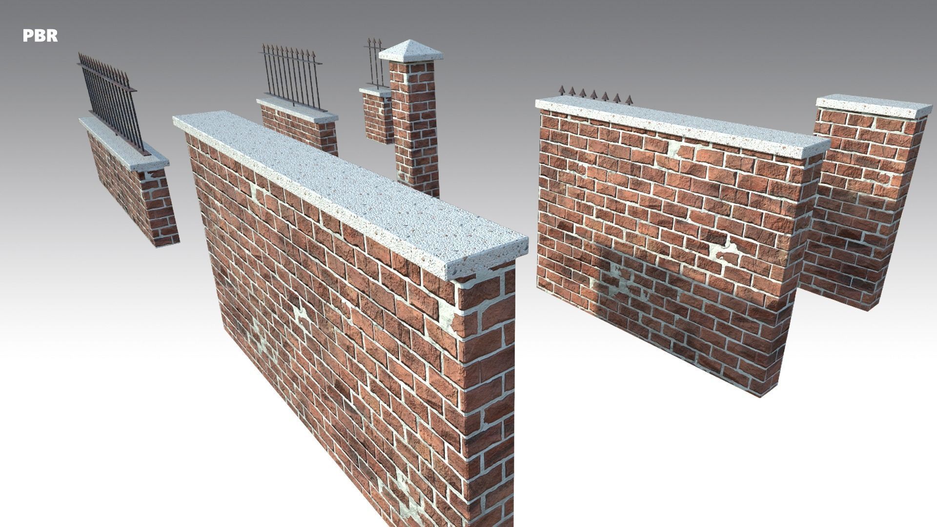 Brick Wall Pack PBR - Modular - Version 3 - Low-poly 3D model_6