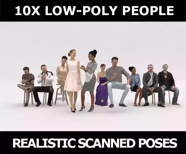 10x LOW POLY CAFETERIA CASUAL RESTAURANT PEOPLE VOL02 CROWD Low-poly 3D model