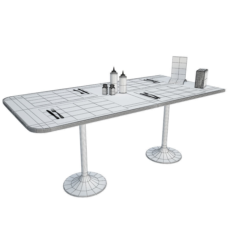 American Diner Table Set 3D model_1