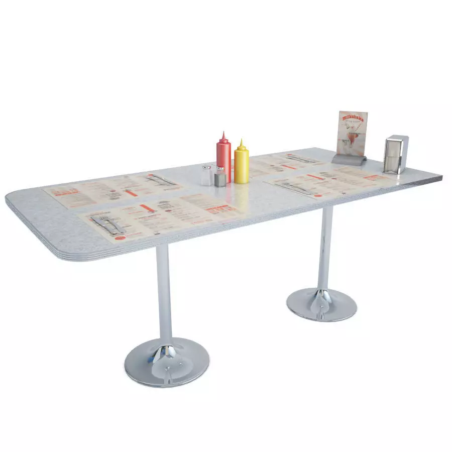 American Diner Table Set 3D model_0