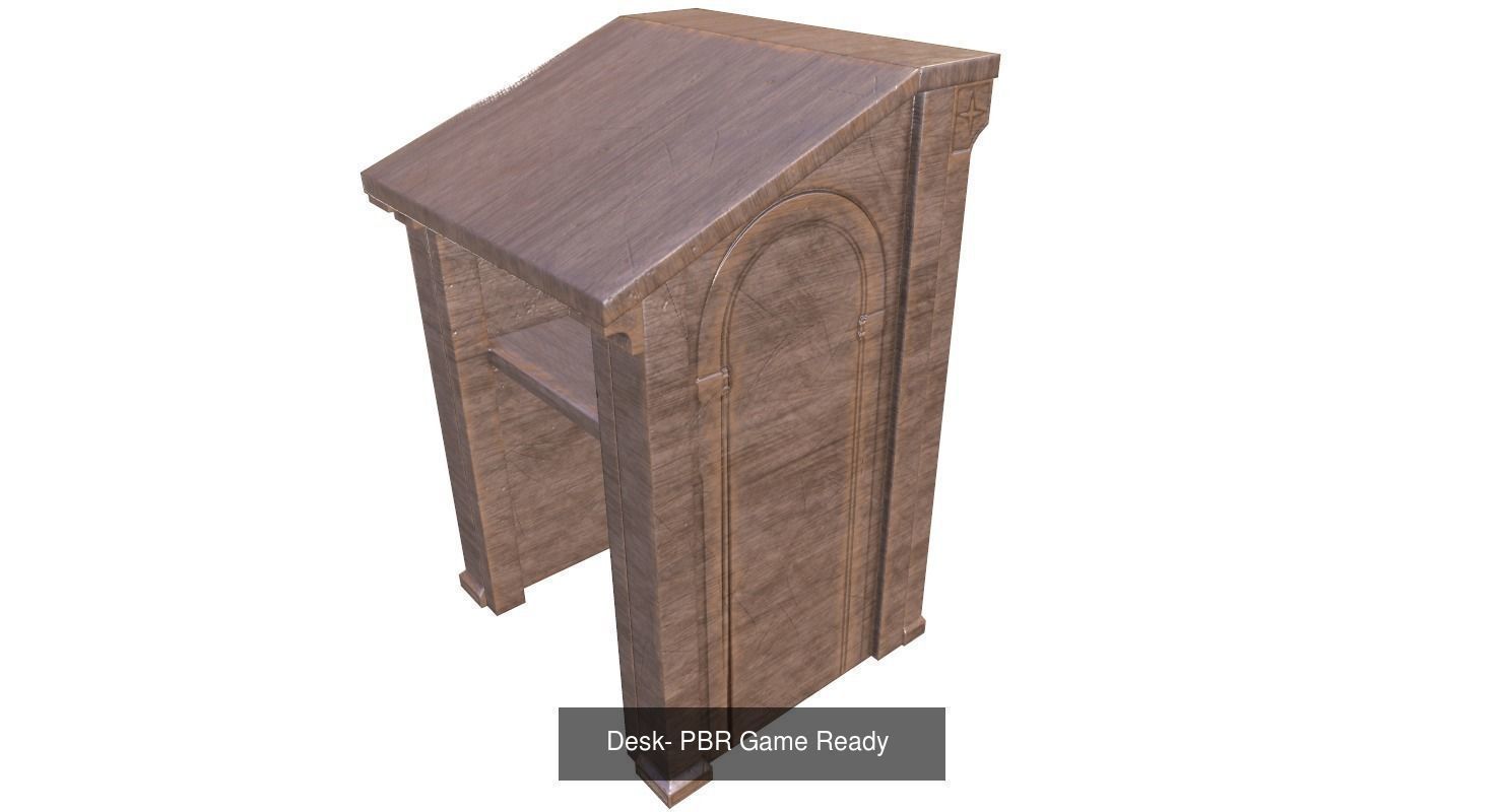 Antique Desk Game Ready 3D Model Collection_3