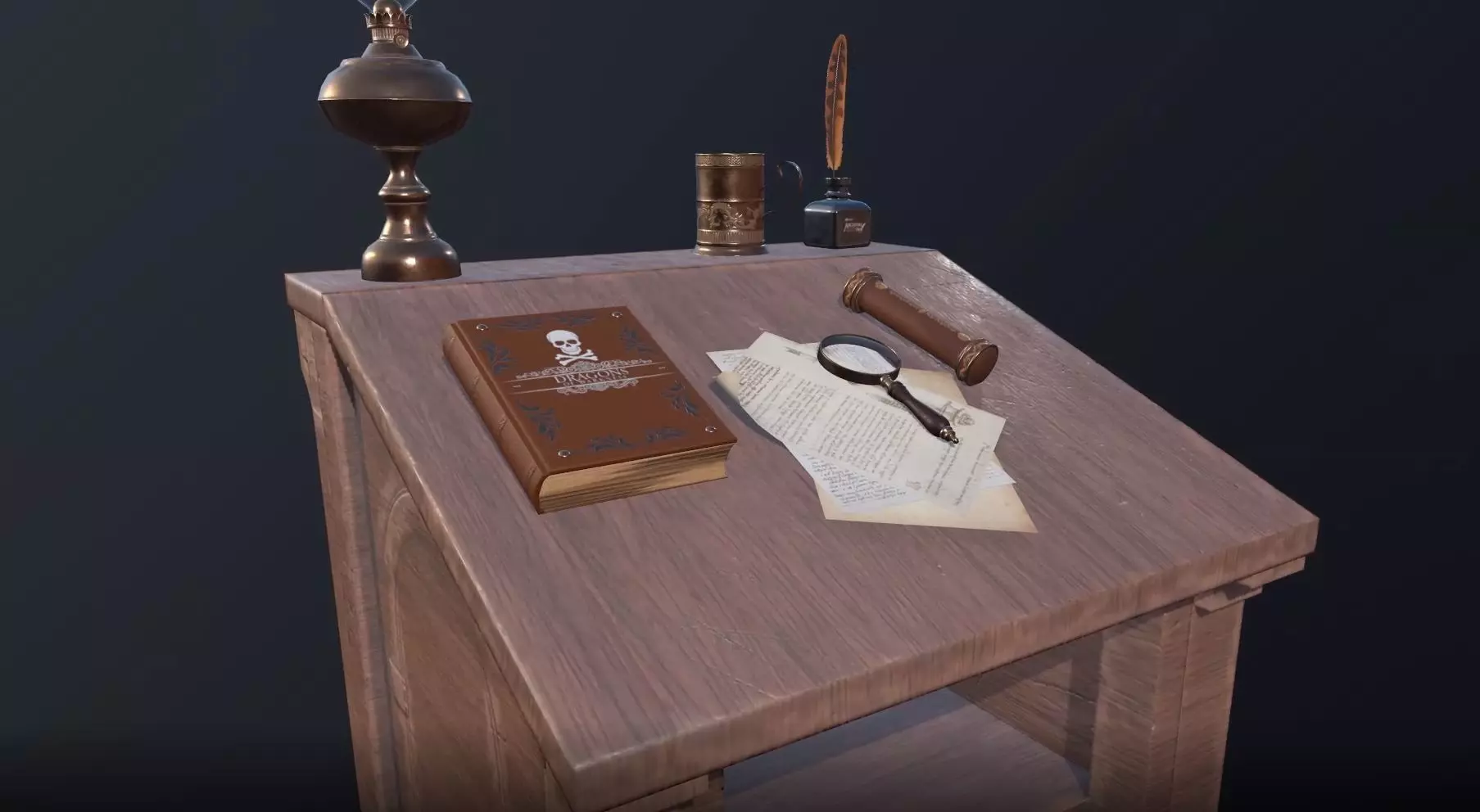 Antique Desk Game Ready 3D Model Collection_0