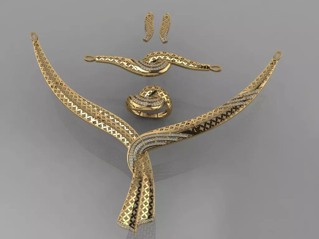 GC GOLD S009 - Diamond necklace earring ring bracelet gold set 3D print model