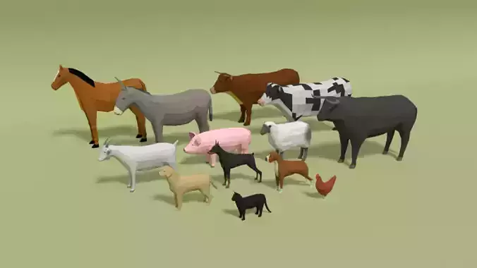 Low Poly Domestic Animals Collection 