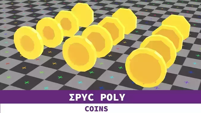 EPIC POLY - Beaten Coin with LOD Low-poly 3D model
