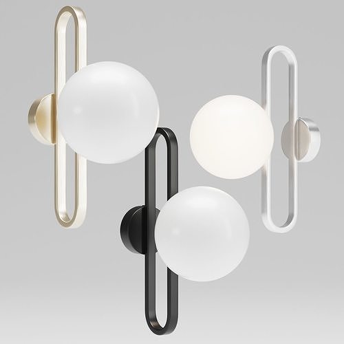Orb Wall Light Brass Black Chrome 3D model 3D model