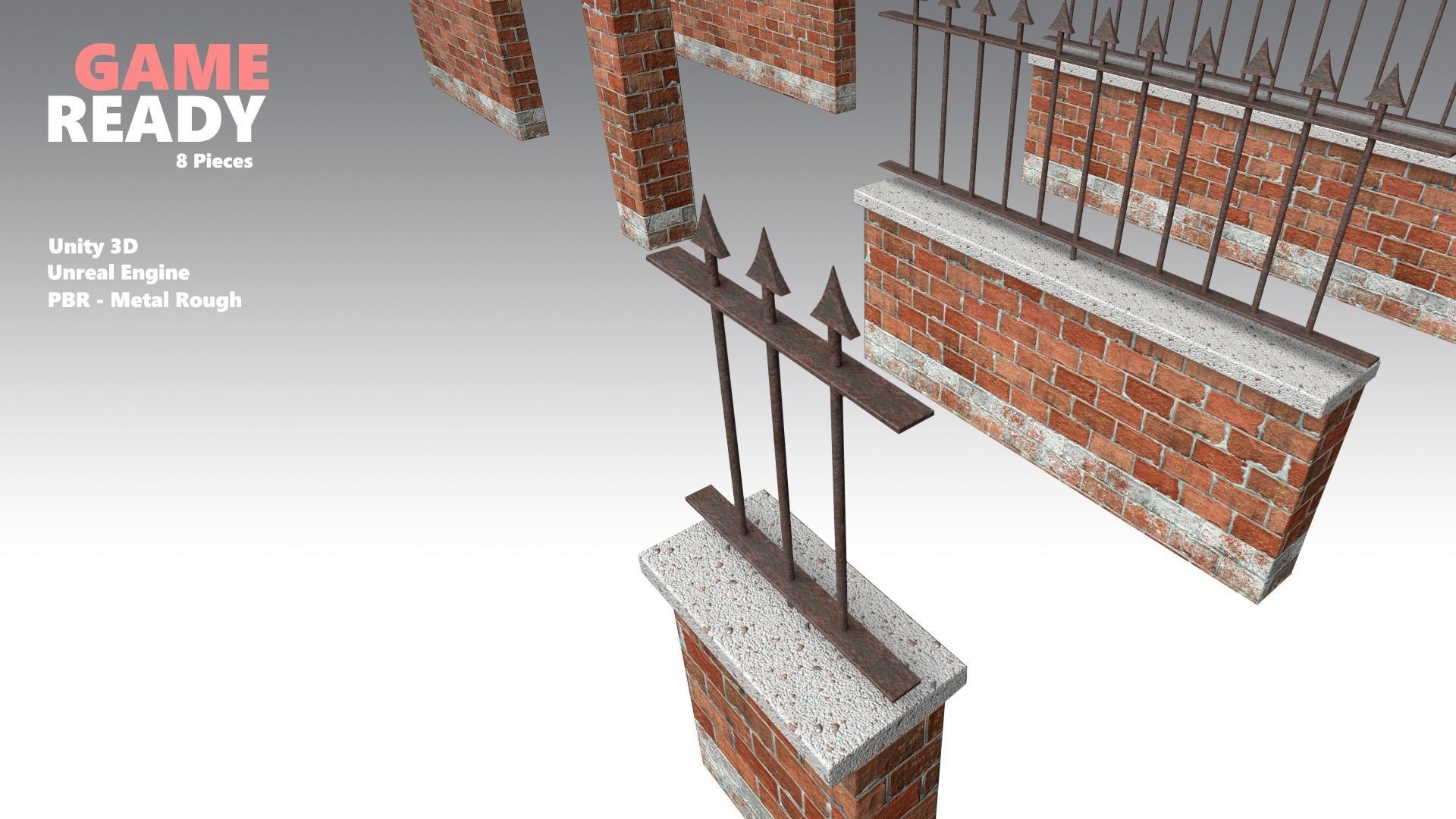 Brick Wall Pack PBR - Modular - Version 4 - Low-poly 3D model_2