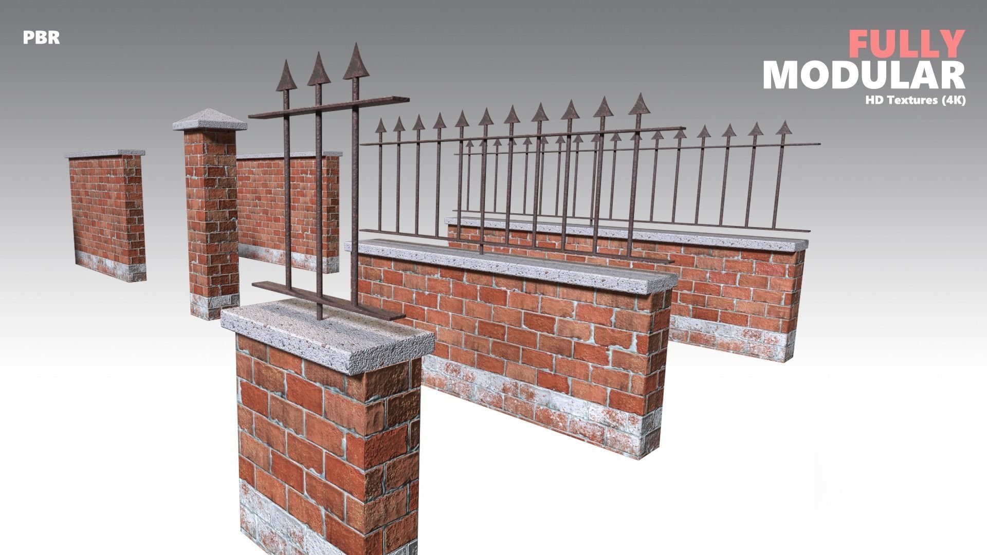 Brick Wall Pack PBR - Modular - Version 4 - Low-poly 3D model_3