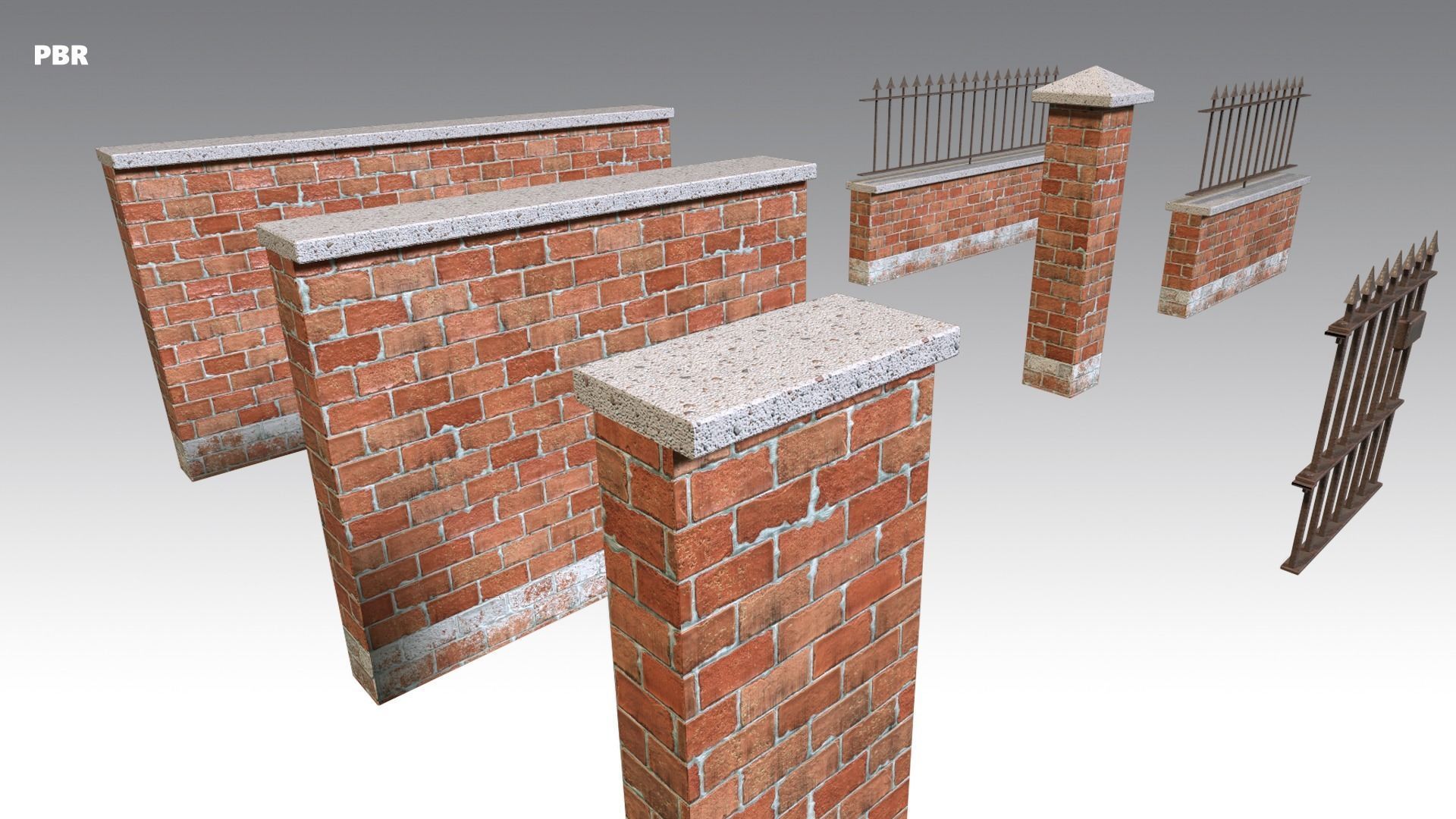 Brick Wall Pack PBR - Modular - Version 4 - Low-poly 3D model_9