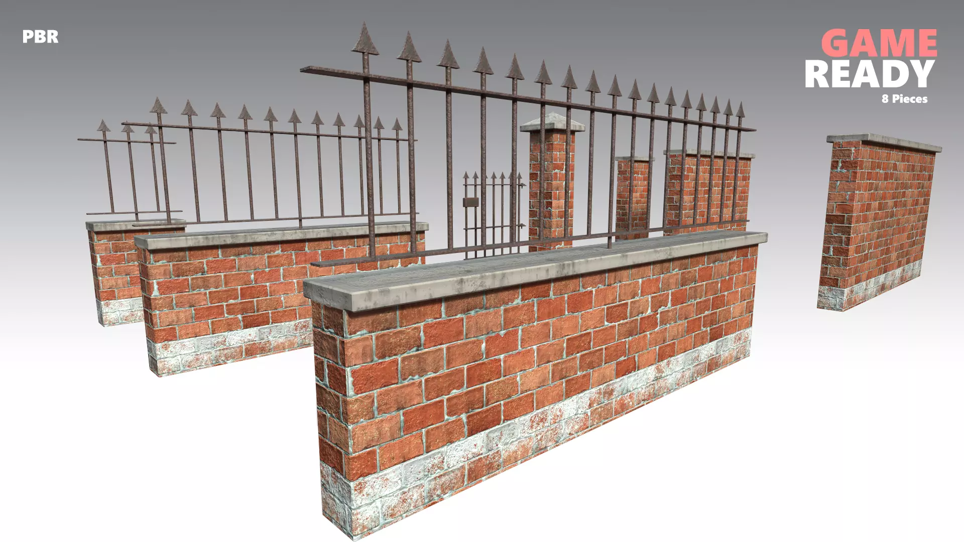 Brick Wall Pack PBR - Modular - Version 4 - Low-poly 3D model_0
