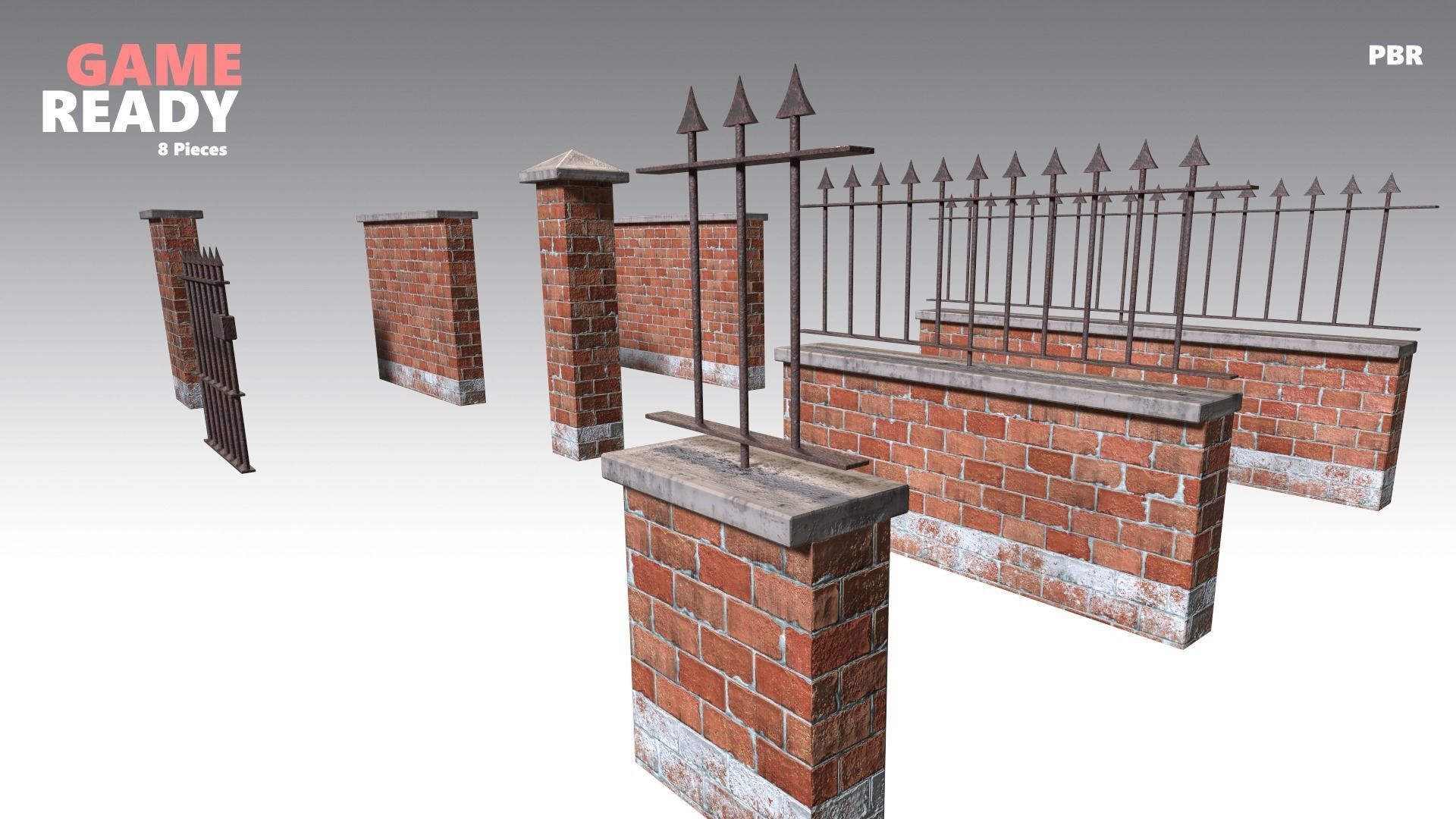 Brick Wall Pack PBR - Modular - Version 4 - Low-poly 3D model_5