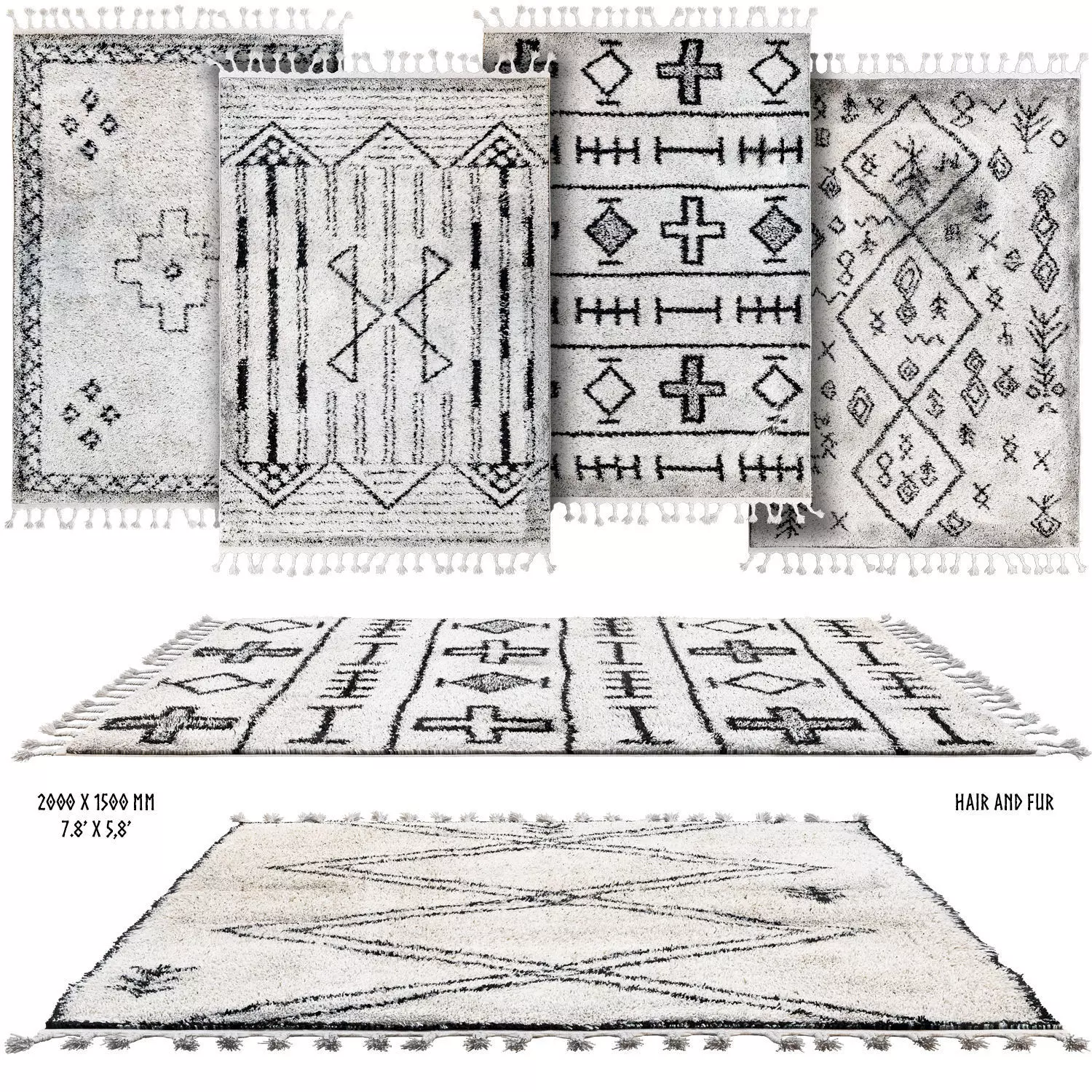 Scandinavian carpets with long pile 3D model_0
