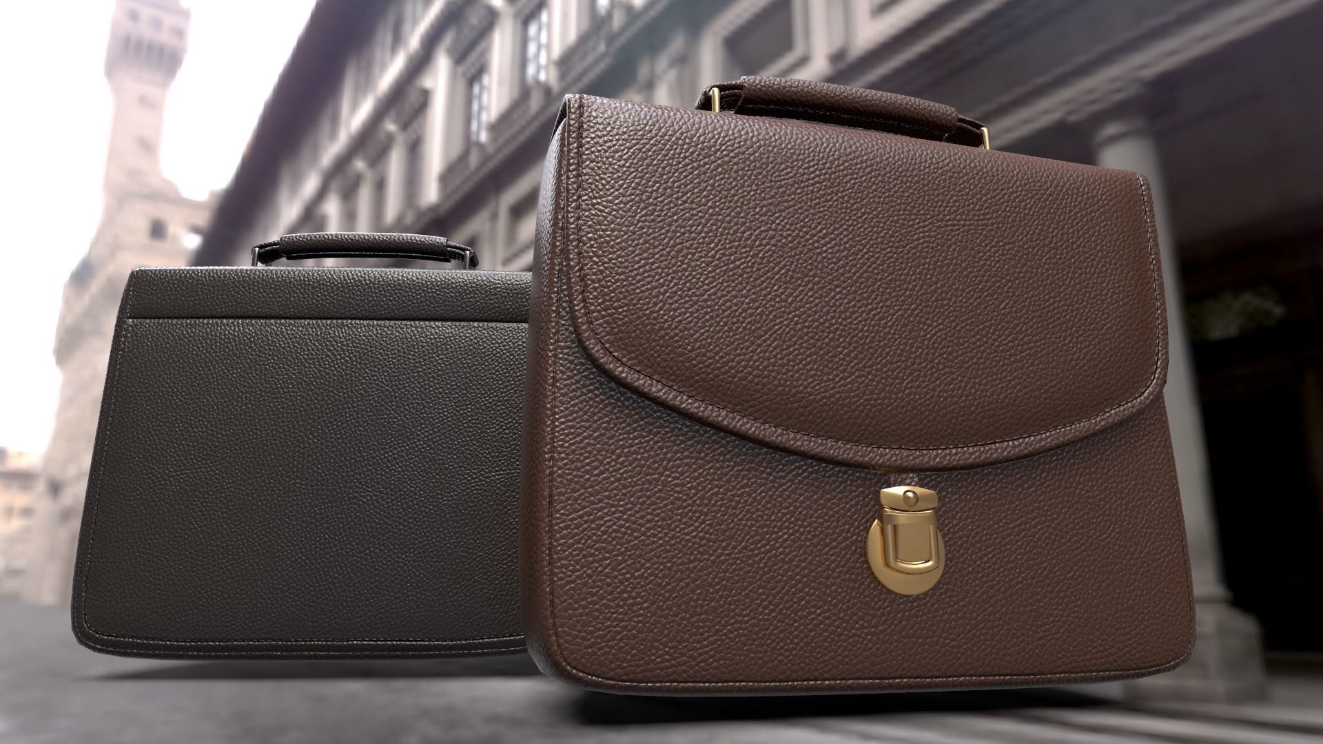 Leather briefcase 2 colors Low-poly 3D model_6