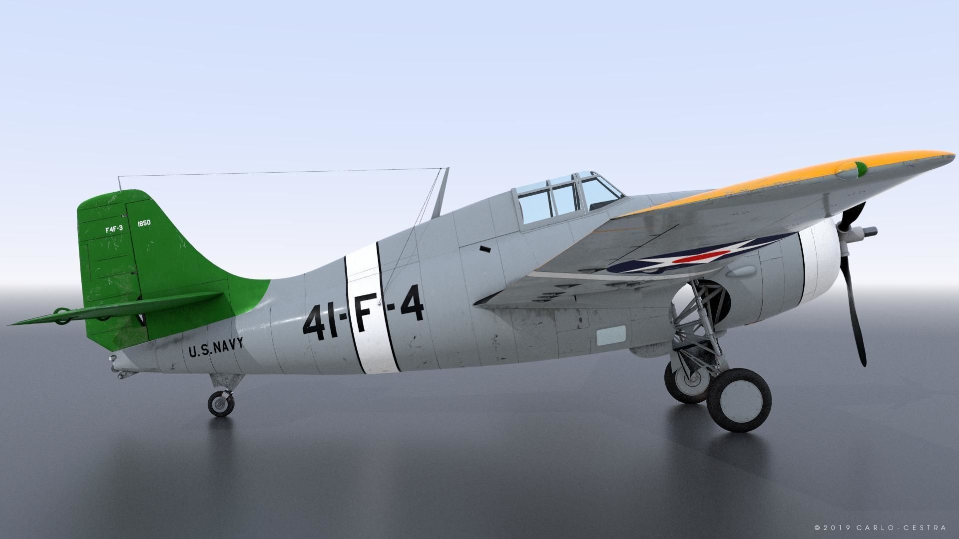 F4F-3 WILDCAT 41F4 Low-poly 3D model_16