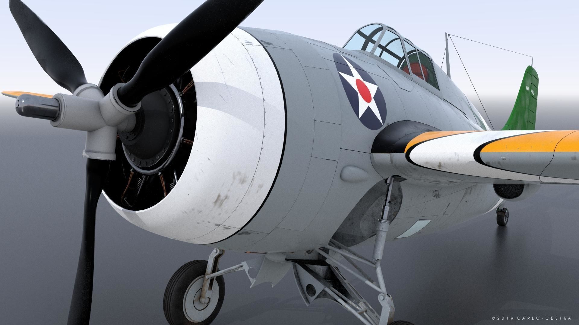 F4F-3 WILDCAT 41F4 Low-poly 3D model_9