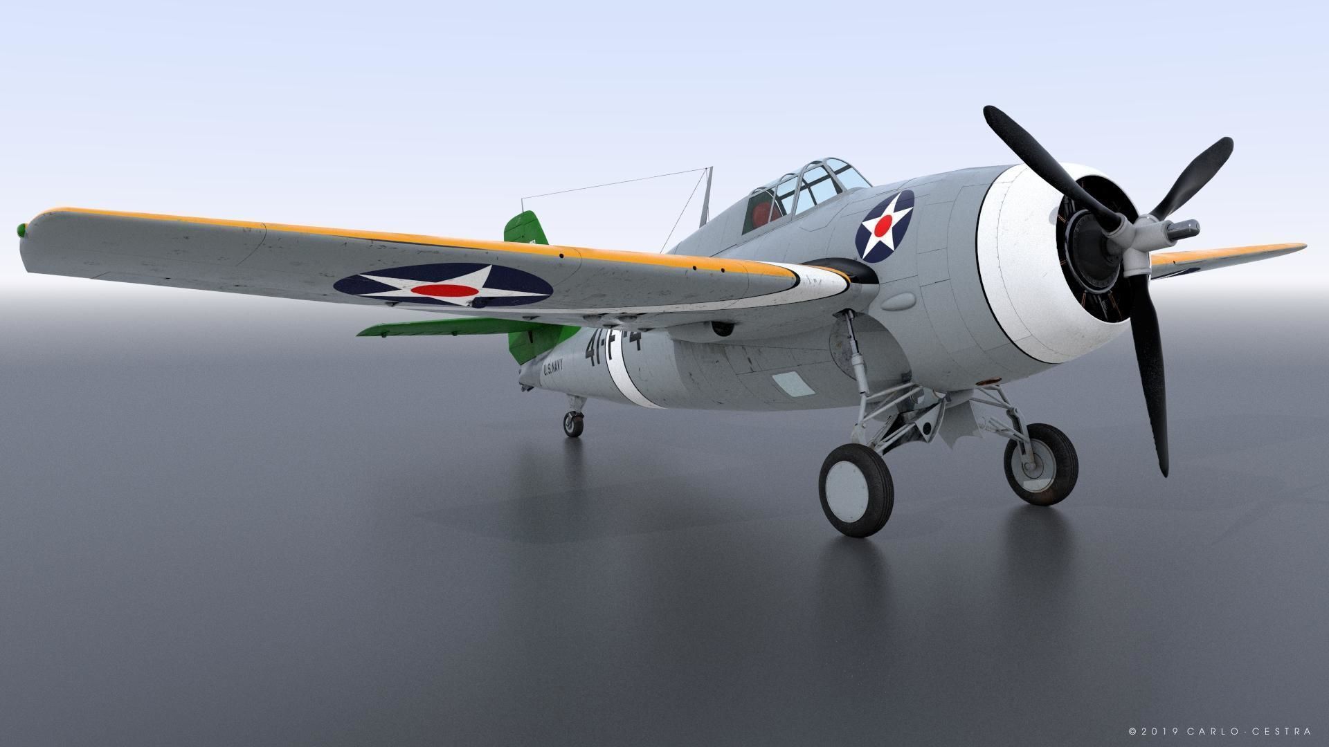F4F-3 WILDCAT 41F4 Low-poly 3D model_12