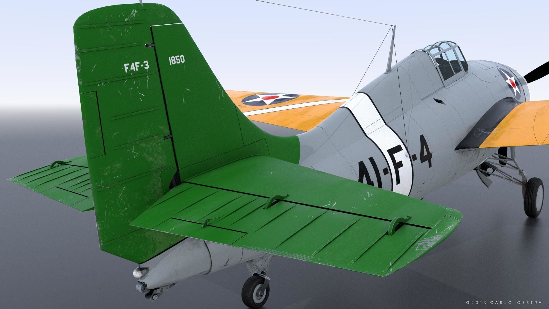 F4F-3 WILDCAT 41F4 Low-poly 3D model_8