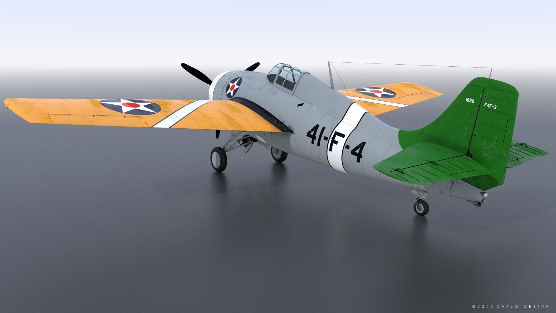 F4F-3 WILDCAT 41F4 Low-poly 3D model_3