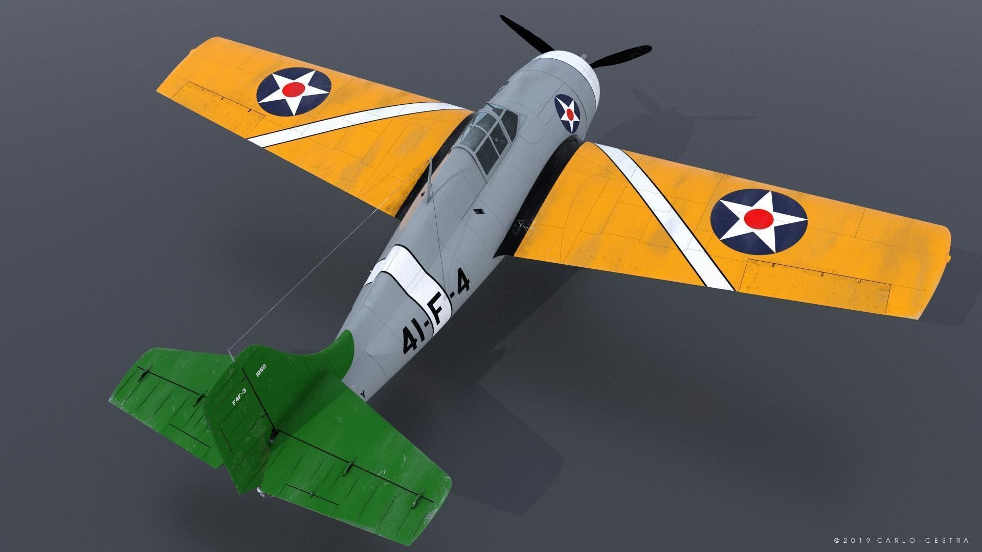 F4F-3 WILDCAT 41F4 Low-poly 3D model_6