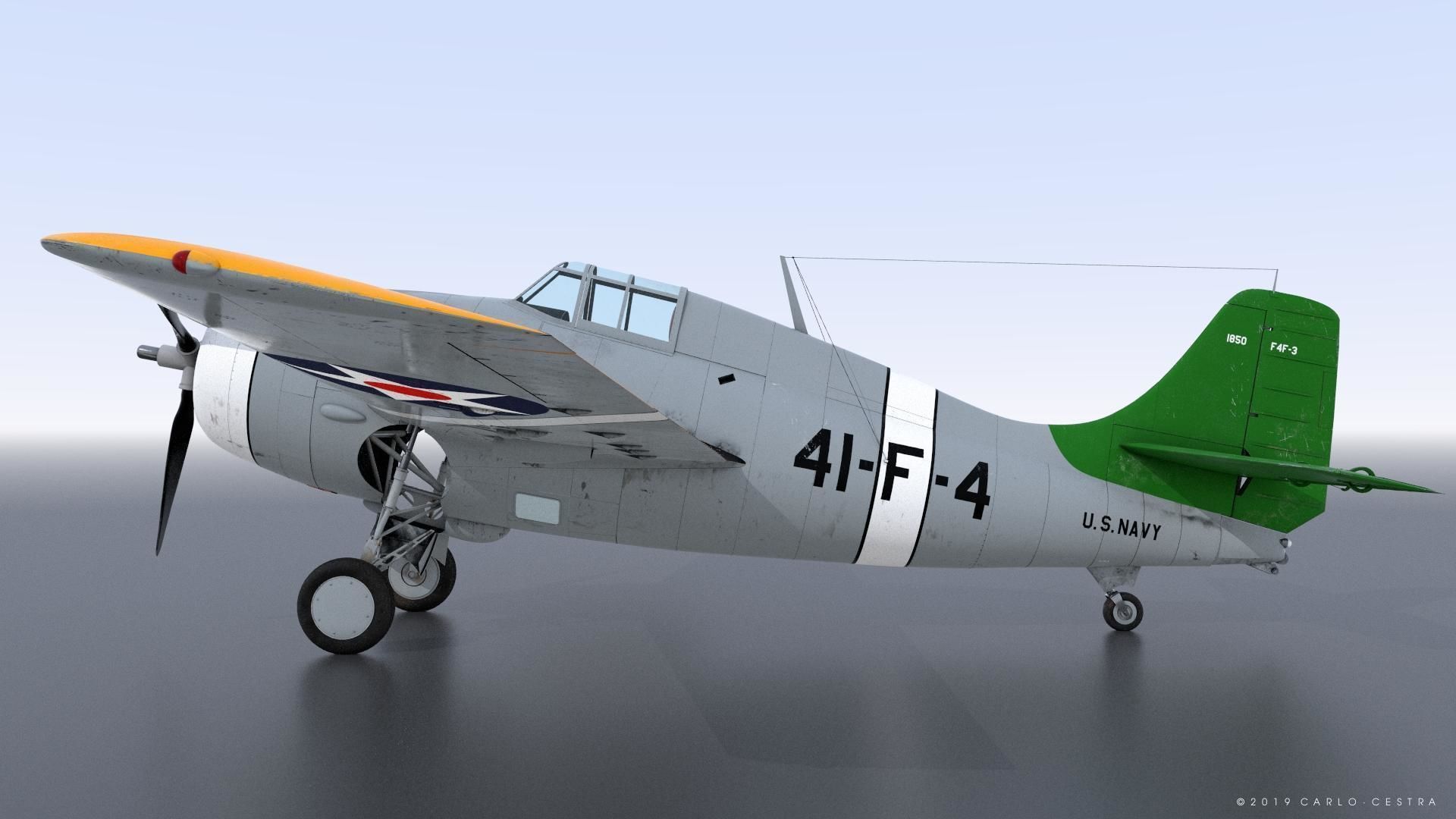 F4F-3 WILDCAT 41F4 Low-poly 3D model_15