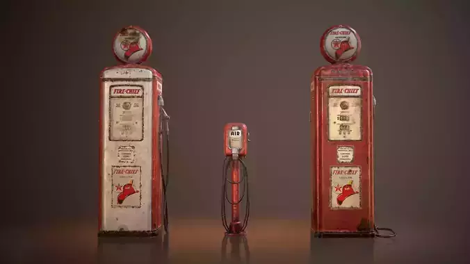 Old Gas And Air Pumps Low-poly 3D model