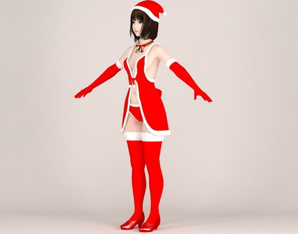  T pose nonrigged model of Mariko in Christmas costume V02 3D model_7