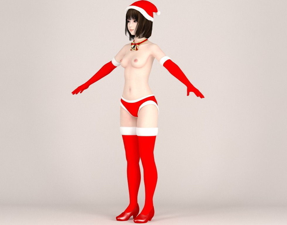  T pose nonrigged model of Mariko in Christmas costume V02 3D model_8