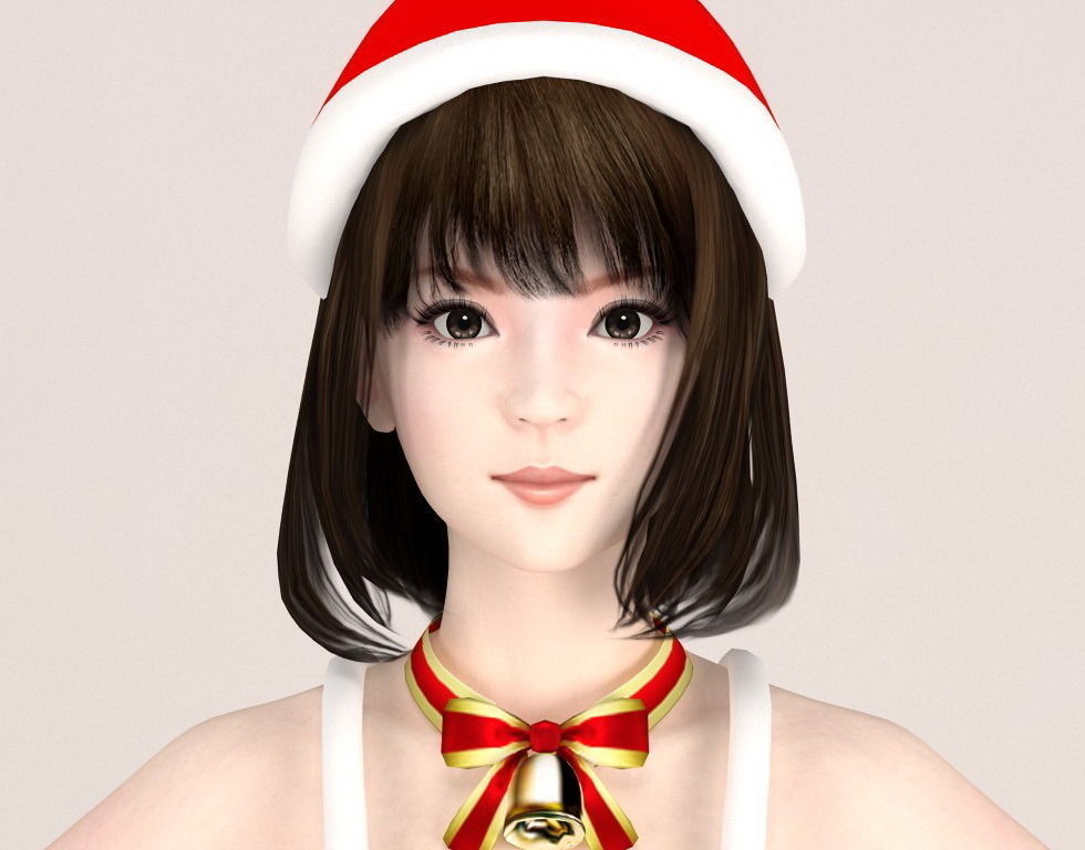  T pose nonrigged model of Mariko in Christmas costume V02 3D model_1