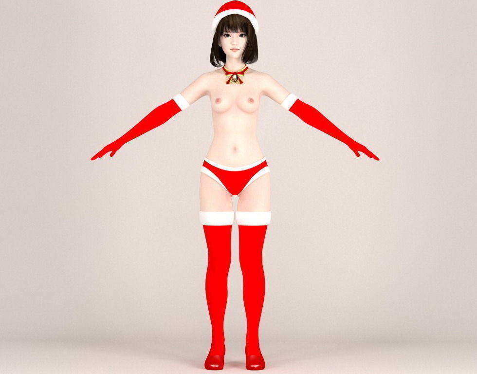  T pose nonrigged model of Mariko in Christmas costume V02 3D model_4