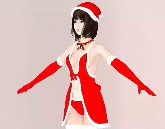  T pose nonrigged model of Mariko in Christmas costume V02 3D model