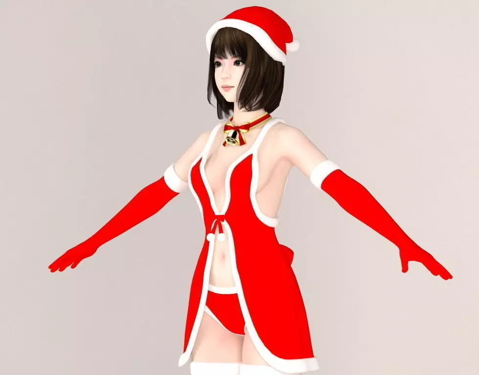  T pose nonrigged model of Mariko in Christmas costume V02 3D model_0