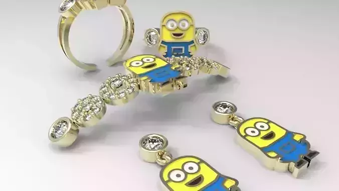 Junior jewelry Minions Gold Silver Set 3d Model