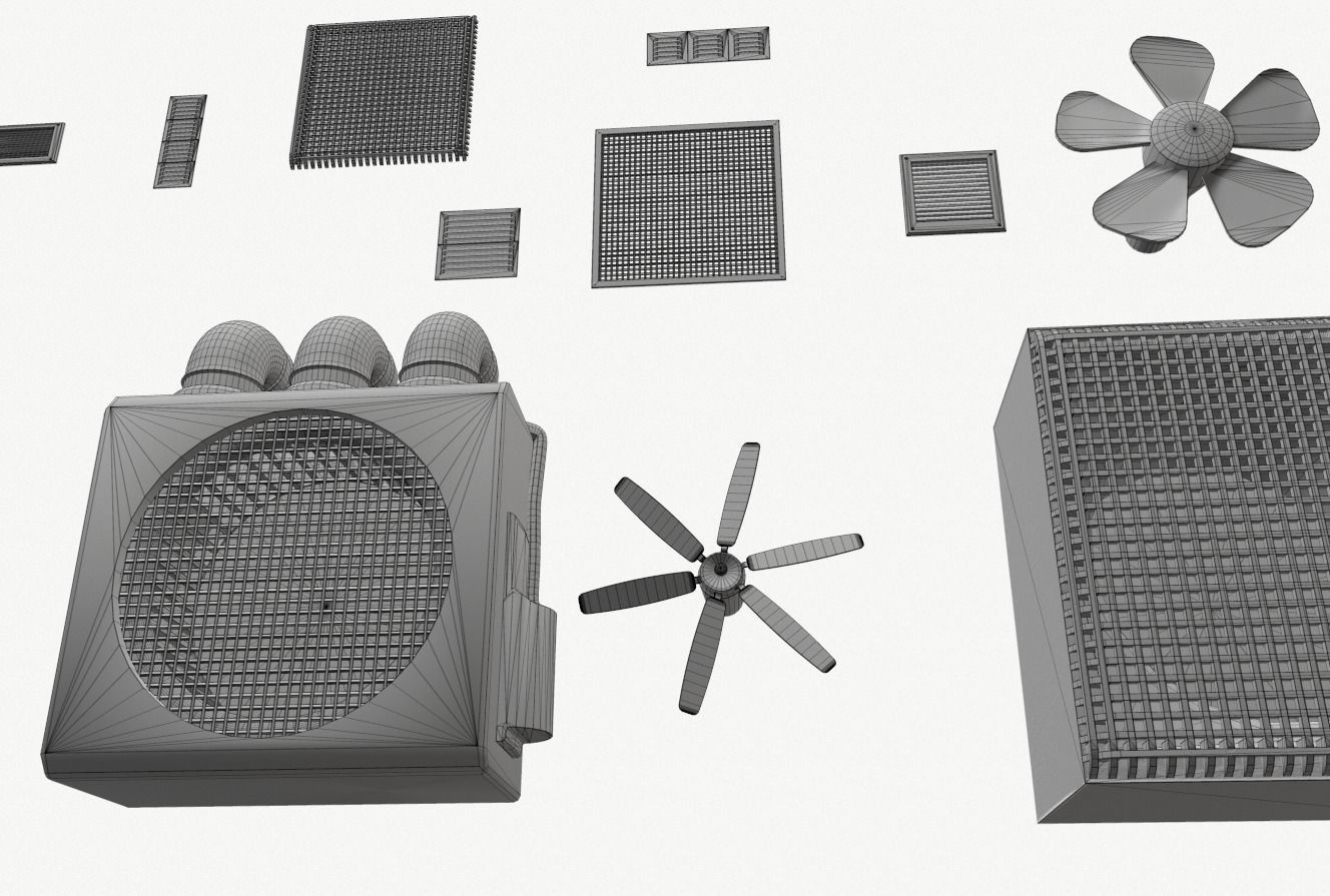 Industrial Exhaust Fans and vents pack Low-poly 3D model_20