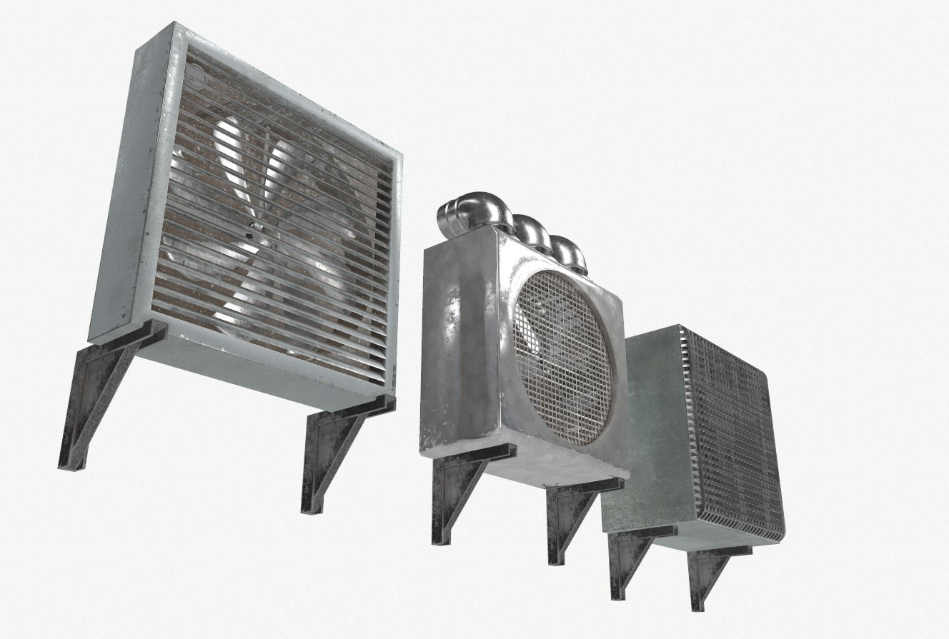 Industrial Exhaust Fans and vents pack Low-poly 3D model_9