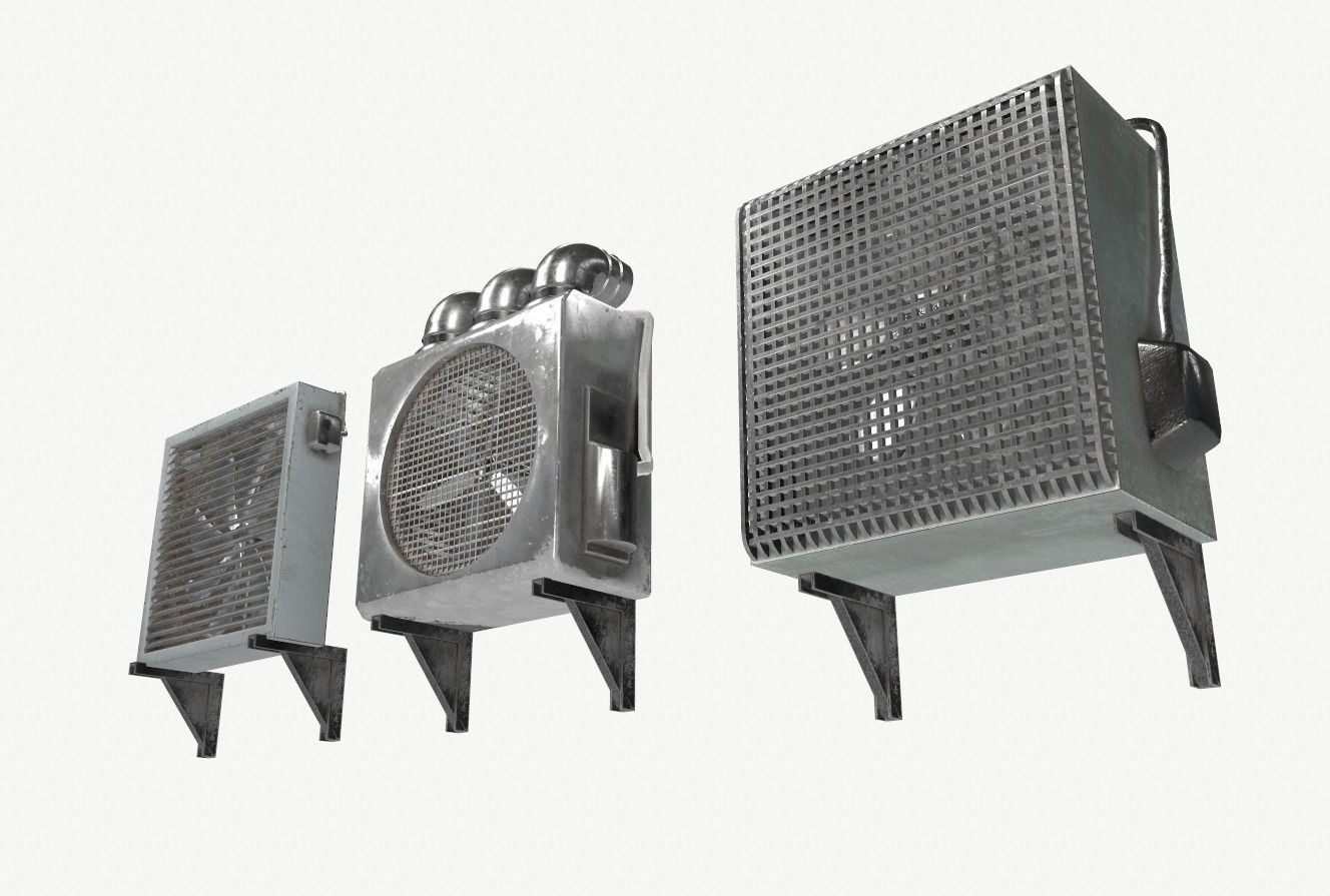 Industrial Exhaust Fans and vents pack Low-poly 3D model_11