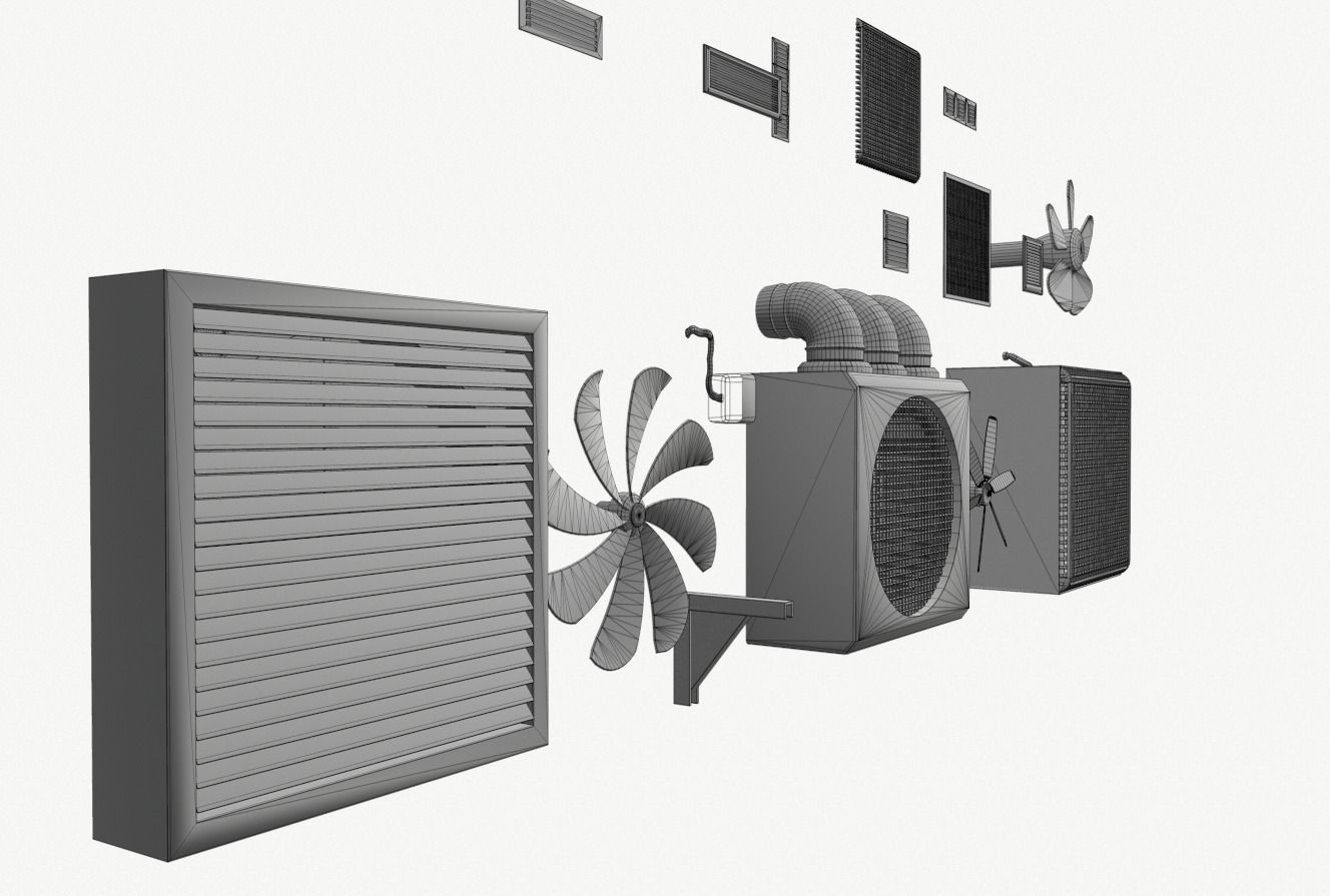 Industrial Exhaust Fans and vents pack Low-poly 3D model_17