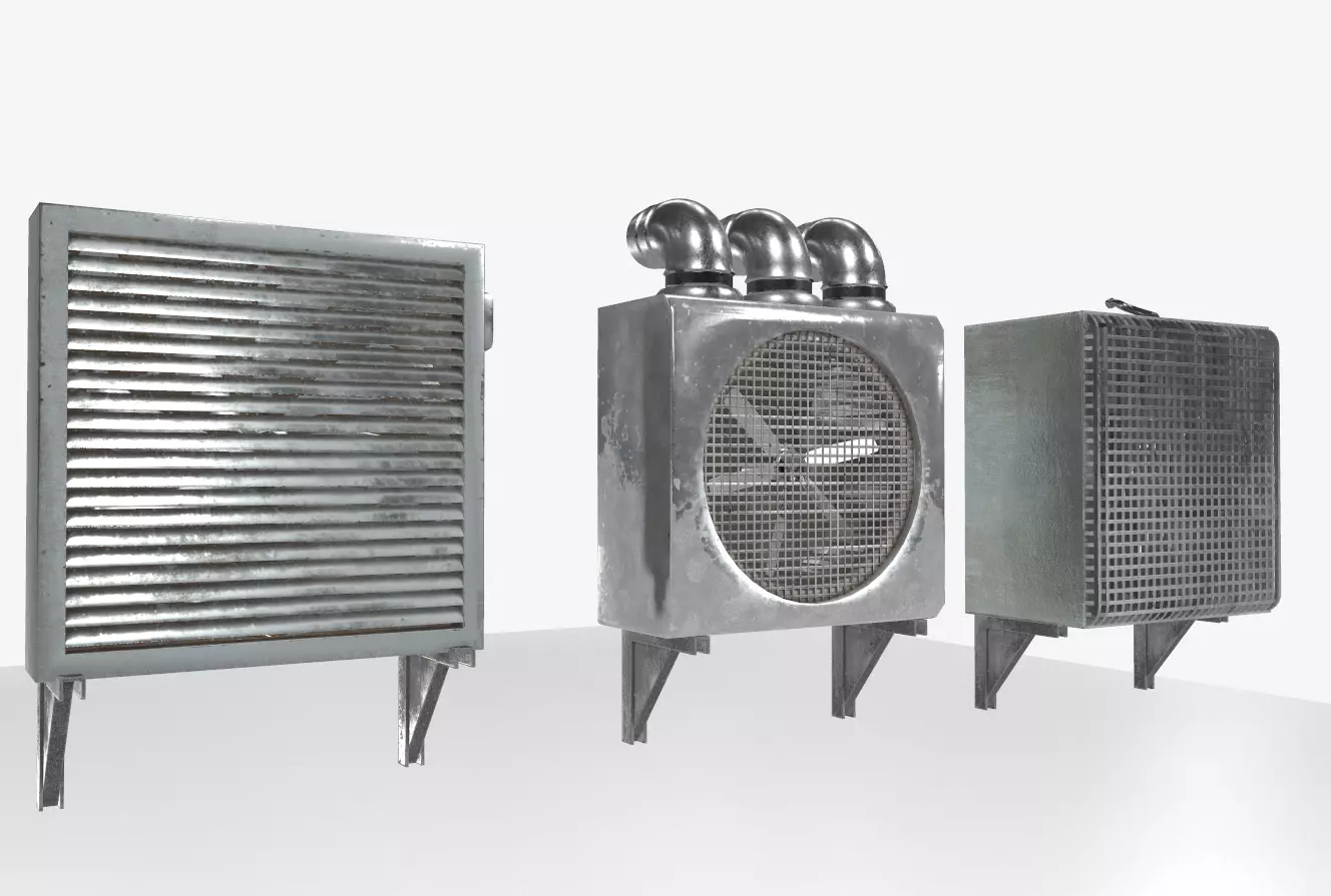 Industrial Exhaust Fans and vents pack Low-poly 3D model_0