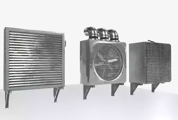 Industrial Exhaust Fans and vents pack Low-poly 3D model