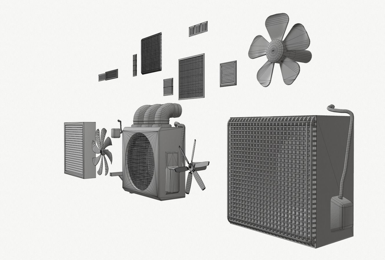 Industrial Exhaust Fans and vents pack Low-poly 3D model_15