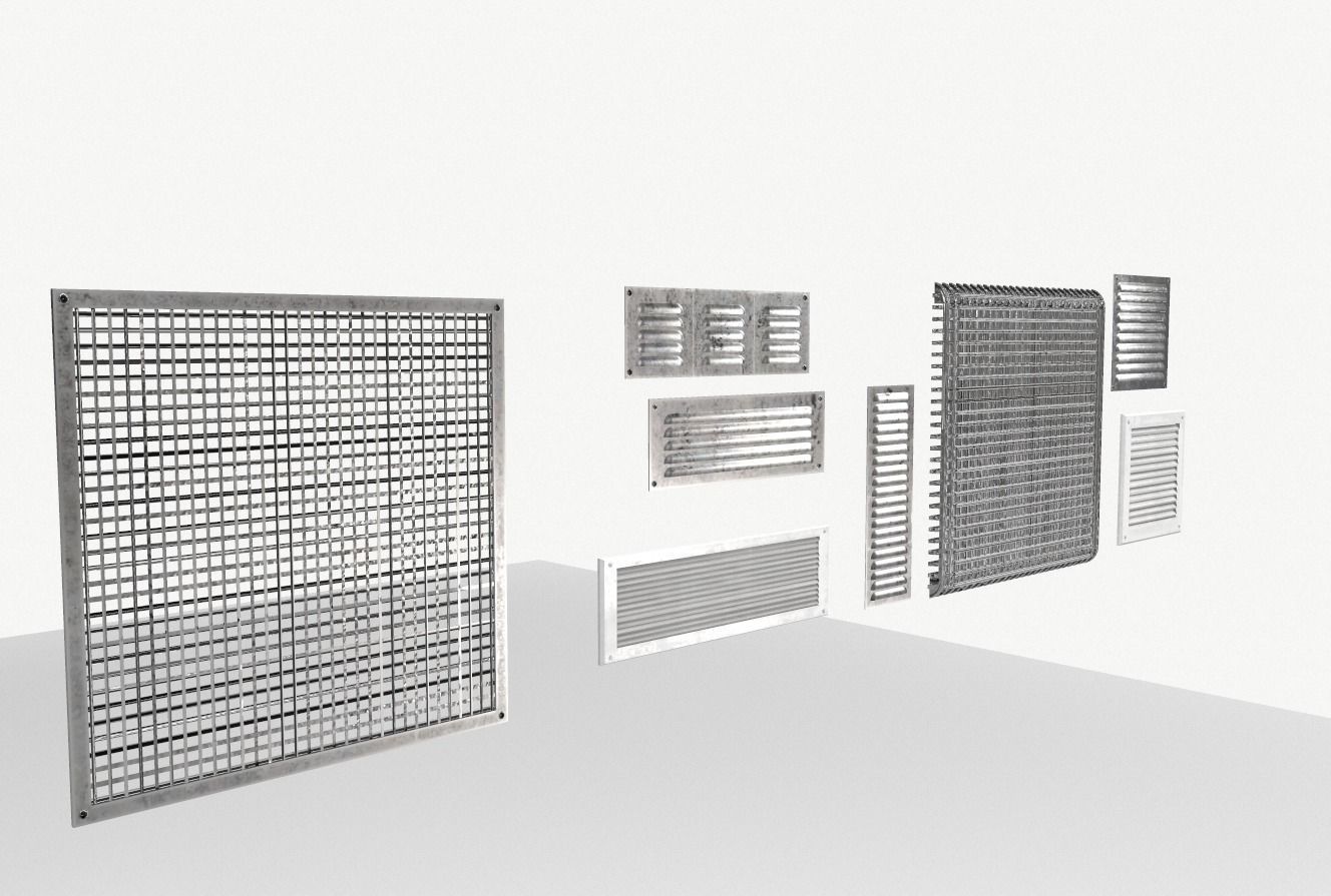 Industrial Exhaust Fans and vents pack Low-poly 3D model_12
